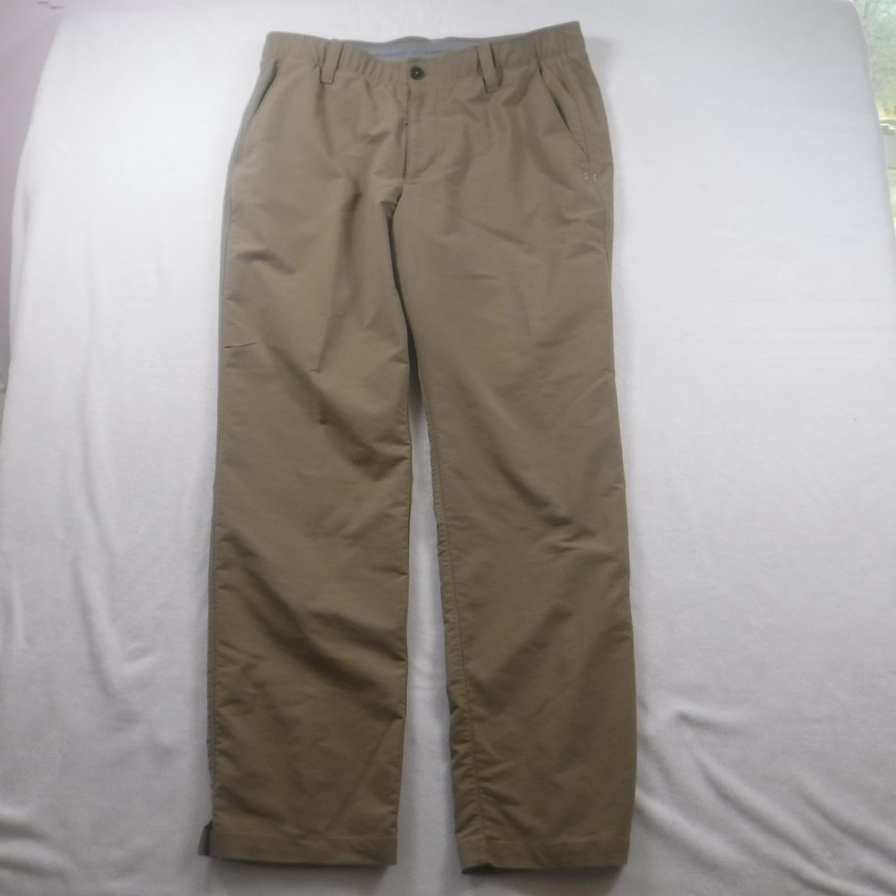 Under Armour Mens Golf‎ Pants 36x32 Tan Khaki Loose Fit Performance Trousers